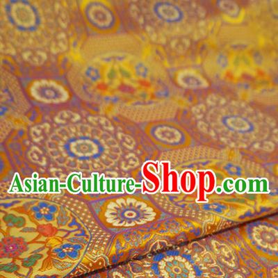 Golden China Tibetan Costume Cloth Classical Rosette Pattern Material Traditional Design Brocade Fabric