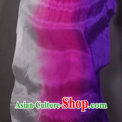 Top Classical Dance Gradient White to Purple Fan Handmade Belly Dance Fan Pure Silk Long Ribbon Fan