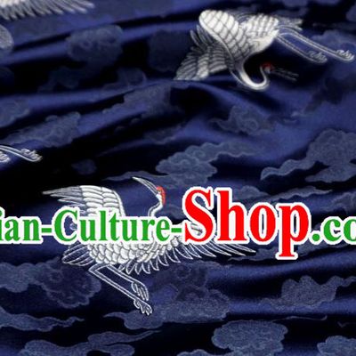 Dark Blue China Traditional Design Brocade Fabric Tang Suit Cloth Classical Cranes Pattern Material
