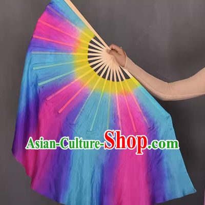 China Yangko Dance Double Sides Fan Handmade Pure Silk Fan Classical Dance Colorful Fan