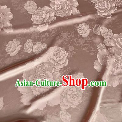 Cameo Brown China Cheongsam Satin Fabric Traditional Peony Design Jacquard Cloth Qipao Mulberry Silk Material