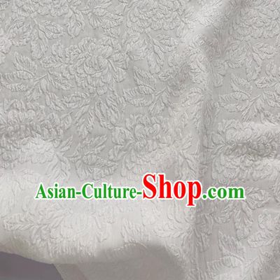 White China Jacquard Crepe Fabric Classical Peony Pattern Material Cheongsam Embossed Cloth Traditional Design Mulberry Silk