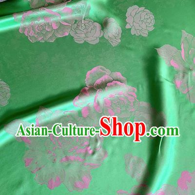 Green and Pink China Qipao Mulberry Silk Material Cheongsam Satin Fabric Traditional Peony Design Jacquard Cloth