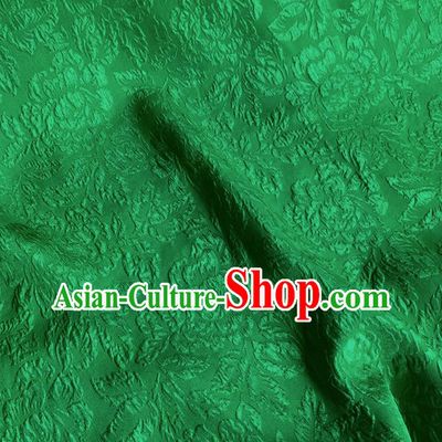Green China Classical Peony Pattern Cheongsam Material Embossed Cloth Traditional Design Mulberry Silk Jacquard Crepe Fabric
