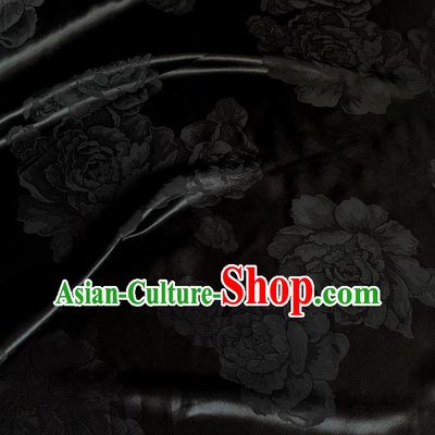 Black China Traditional Peony Design Jacquard Cloth Qipao Mulberry Silk Material Cheongsam Satin Fabric
