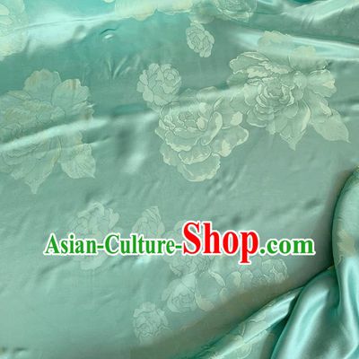 Light Green China Traditional Peony Design Cheongsam Cloth Mulberry Silk Material Jacquard Satin Fabric