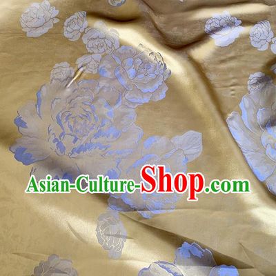 Golden China Traditional Peony Design Cheongsam Cloth Mulberry Silk Material Jacquard Satin Fabric