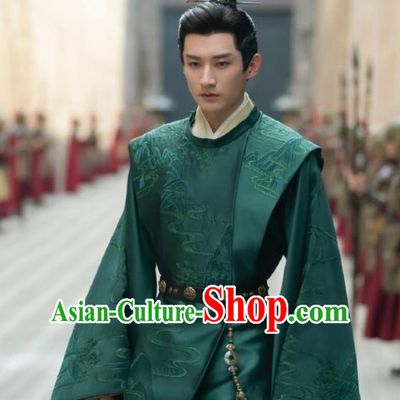 China Song Dynasty Scholar Costumes Ancient Merchant Green Clothing TV Series Destined Chang Feng Du Luo Zi Shang Replica Garments