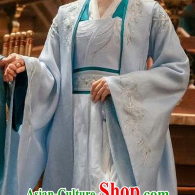 China Ancient Song Dynasty Noble Woman Costumes Romantic Drama Destined Chang Feng Du Liu Yu Ru Blue Dresses