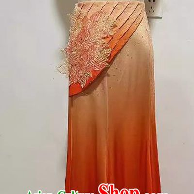 Professional Dai Nationality Stage Performance Costume China Yunnan Peacock Dance Orange Dress Ethnic Woman Solo Dancing Clothing
