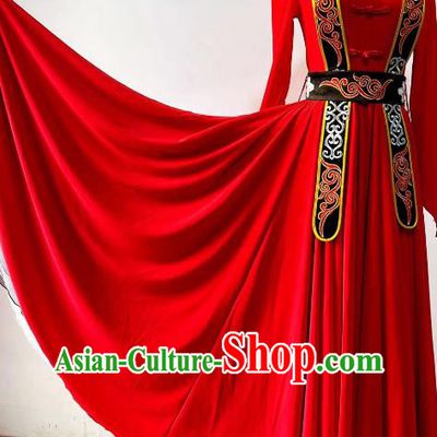 China Mongol Nationality Dance Red Dress Ethnic Woman Dance Clothing Professional Mongolian Stage Performance Costume