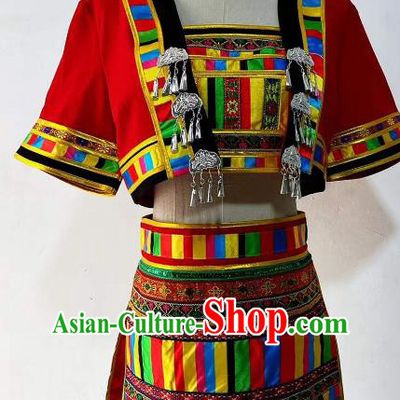 China Stage Performance Costume Yi Nationality Dance Red Dress Professional Ethnic Woman Dance Competition Clothing