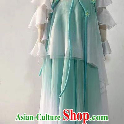 China Classical Umbrella Dance Light Blue Dress Woman Solo Dance Competition Clothing Stage Performance Costume