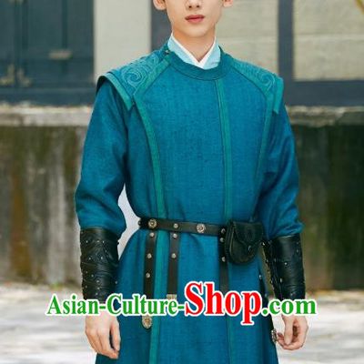 China Romantic Drama Destined Chang Feng Du Gu Jiu Si Blue Robes Song Dynasty Young Warrior Garment Costumes