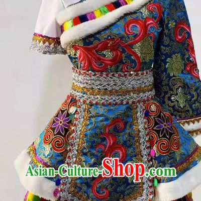 Chinese Children Stage Performance Clothing Zang Nationality Dance Dress Tibetan Ethnic Dance Costume