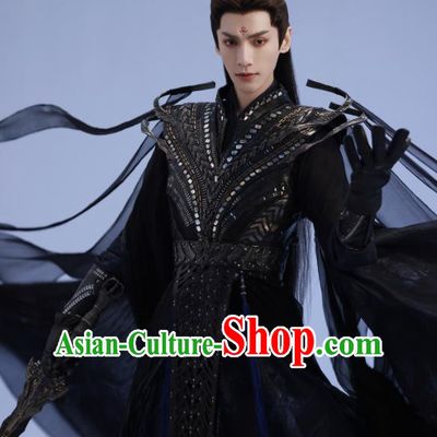 China Ancient Demon Lord Garment Costumes Fantastic TV Series Till The End of The Moon Tantai Jin Black Clothing