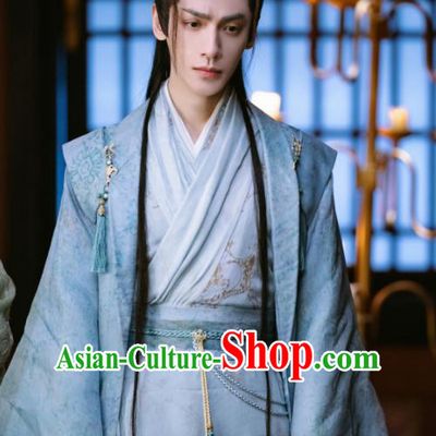 China Ancient Young Childe Blue Garment Costumes Fantastic TV Series Till The End of The Moon Tantai Jin Clothing