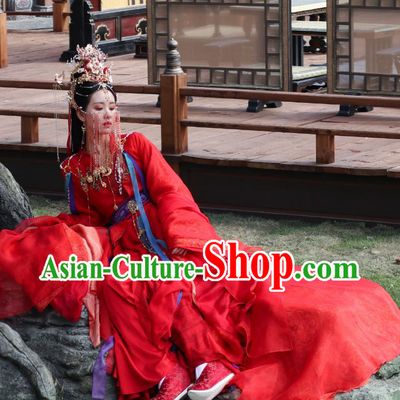 China Ancient Fairy Red Garment Costumes Xianxia Drama Till The End of The Moon Goddess Ye Bingchang Red Dresses