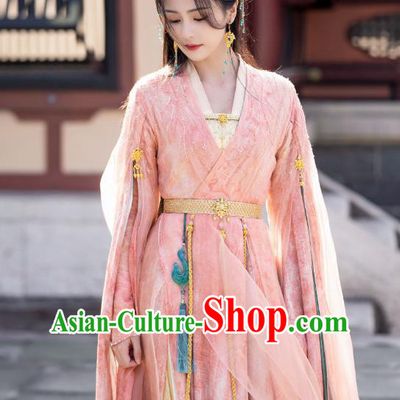 China Ancient Princess Garment Costumes Xianxia Drama Till The End of The Moon Goddess Li Susu Pink Dress