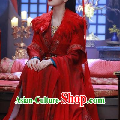 China Ancient Princess Wedding Costumes Xianxia Drama Till The End of The Moon Goddess Ye Xiwu Red Dress