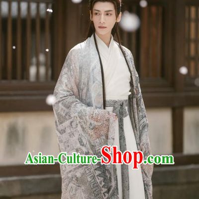 Till The End of The Moon Xianxia Drama Demon Lord Tantai Jin Grey Clothing China Ancient Childe Costumes Complete Set