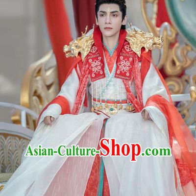 China Ancient Childe Wedding Costumes Till The End of The Moon Xianxia Drama Demon Lord Tantai Jin Red Clothing Complete Set
