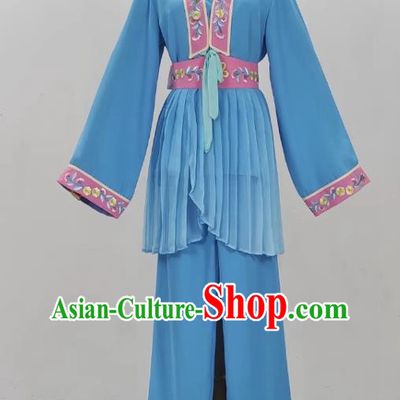 Blue Drama Costumes Tea Picking Opera Girl Costumes Costumes Huangmei Opera Costumes