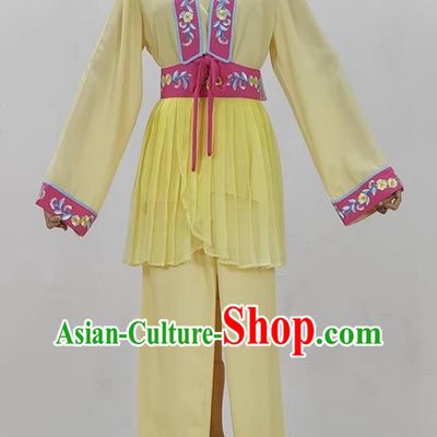 Yellow Drama Costumes Tea Picking Opera Girl Clothes Costumes Huangmei Opera Costumes