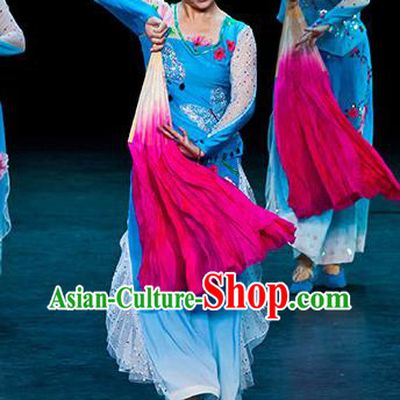 China Women Group Stage Performance Costume Fan Dance Clothing Taoli Cup Yangko Dance Blue Outfit