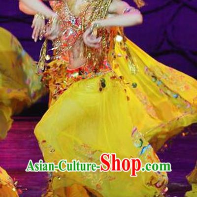 China Taoli Cup Dance Competition Yellow Dress Women Group Stage Performance Costume Folk Dance Clothing