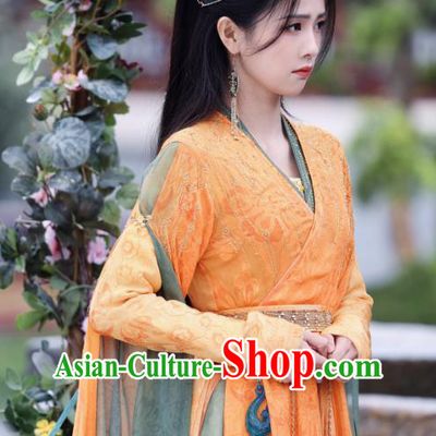 Till The End of The Moon China Ancient Princess Costumes Xianxia Drama Fairy Ye Xiwu Orange Dresses