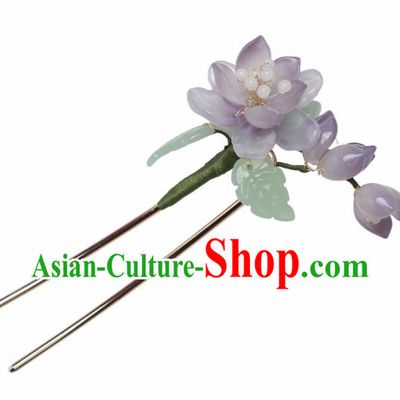 China Hanfu Grass Hair Stick Ancient Princess Hair Jewelry Handmade Song Dynasty Lilac Lotus Hairpin