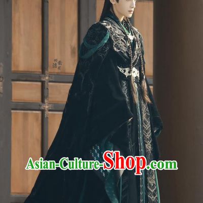 Xianxia TV Series Till The End of The Moon Demon Lord Tantai Jin Replica Clothing China Ancient King Dark Green Costumes