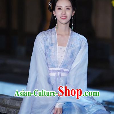 China Ancient Goddess Blue Dress Costumes Xianxia TV Series Till The End of The Moon Princess Ye Bingchang Replica Clothing