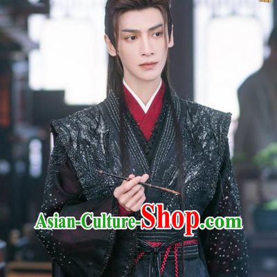 Xianxia TV Series Till The End of The Moon Tantai Jin Black Clothing China Ancient Demon Lord Replica Costumes