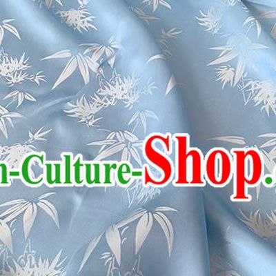 Blue China Traditional Bamboo Leaf Design Silk Cloth Classical Jacquard Mulberry Silk Fabric Cheongsam Brocade Material