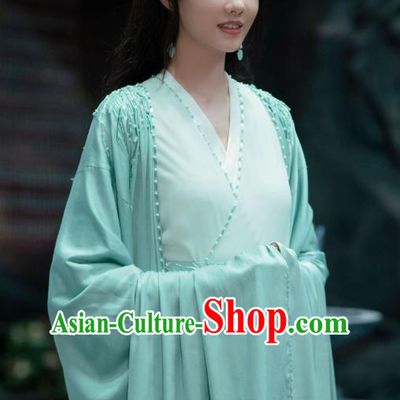China Romantic TV Series Miss The Dragon Goddess Qing Qing Green Dress Ancient Fairy Costumes Hanfu Clothing