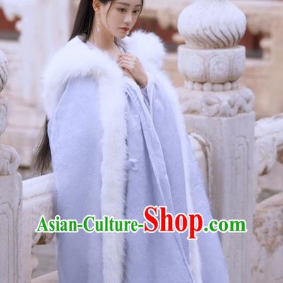 China Winter Hanfu Clothing Ancient Princess Costumes Romantic TV Series Miss The Dragon Goddess Liu Ying Lilac Dress and Cloak
