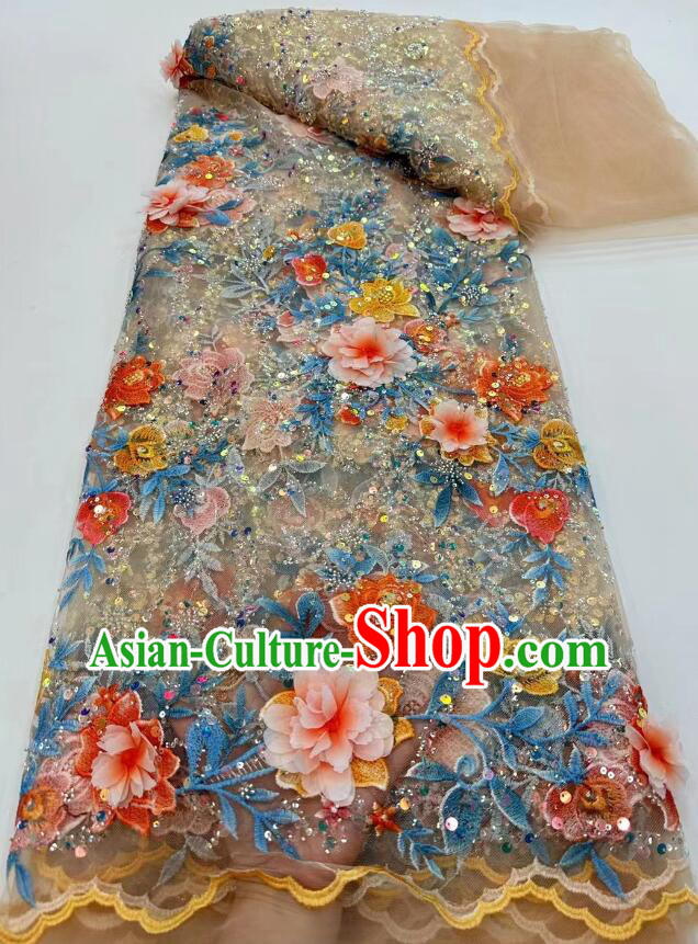 Top Beaded Sequin Lace Fabric Wedding Dress Cloth Flower Embroidery Material Top Beaded Sequin Lace Fabric Wedding Dress Cloth Flower Embroidery Material