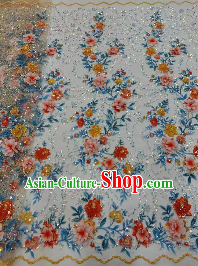 Top Beaded Sequin Lace Fabric Wedding Dress Cloth Flower Embroidery Material Top Beaded Sequin Lace Fabric Wedding Dress Cloth Flower Embroidery Material