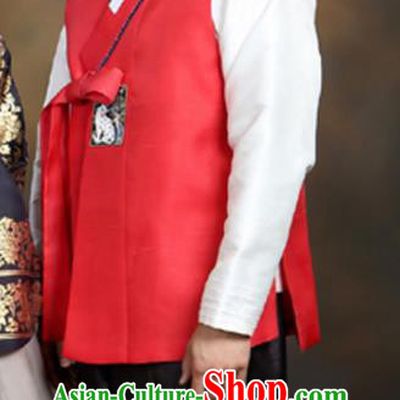 Korean Ancient Groom Clothing Traditional Wedding Costume Handmade Court Hanbok Red Vest White Shirt Top and Black Pants Complete Set