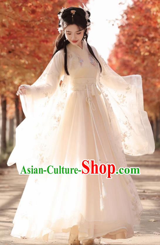 China Ancient Palace Princess Clothing Traditional Champagne Hanfu Dress Jin Dynasty Young Woman Costumes China Ancient Palace Princess Clothing Traditional Champagne Hanfu Dress Jin Dynasty Young Woman Costumes