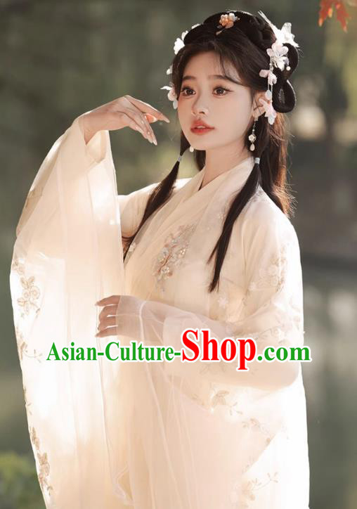 China Ancient Palace Princess Clothing Traditional Champagne Hanfu Dress Jin Dynasty Young Woman Costumes China Ancient Palace Princess Clothing Traditional Champagne Hanfu Dress Jin Dynasty Young Woman Costumes