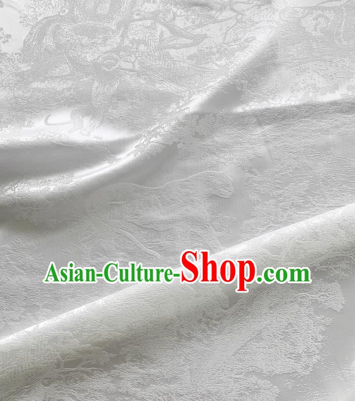 White Chinese Mulberry Silk Material Classical Beasts Pattern Silk Fabric Cheongsam Cloth White Chinese Mulberry Silk Material Classical Beasts Pattern Silk Fabric Cheongsam Cloth