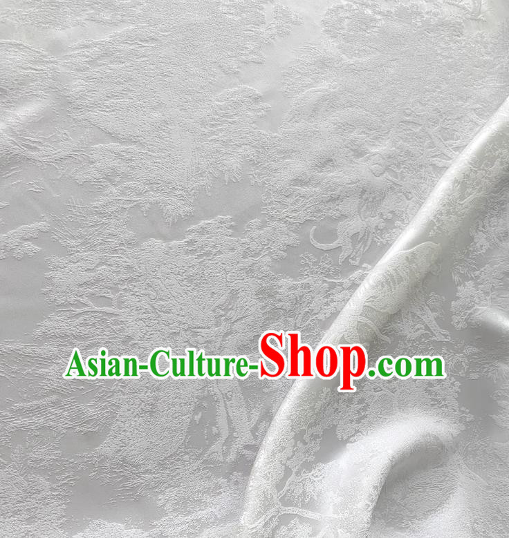 White Chinese Mulberry Silk Material Classical Beasts Pattern Silk Fabric Cheongsam Cloth White Chinese Mulberry Silk Material Classical Beasts Pattern Silk Fabric Cheongsam Cloth