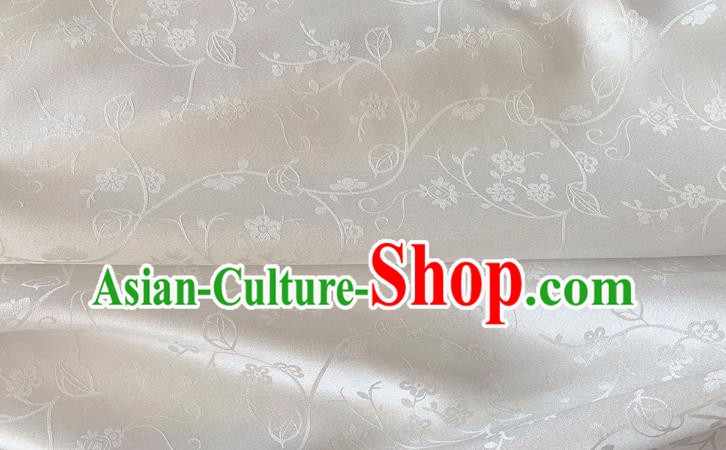 White Chinese Cheongsam Cloth Hanfu Silk Material Classical Plum Blossom Pattern Silk Fabric White Chinese Cheongsam Cloth Hanfu Silk Material Classical Plum Blossom Pattern Silk Fabric