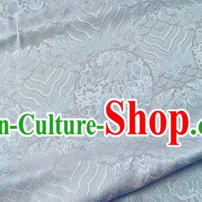 Light Blue Traditional Hanfu Silk Material Chinese Classical Round Dragon Pattern Silk Fabric Cheongsam Cloth