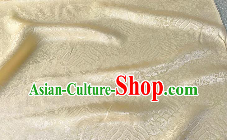 Champagne Chinese Cheongsam Cloth Traditional Hanfu Silk Material Classical Round Dragon Pattern Silk Fabric Champagne Chinese Cheongsam Cloth Traditional Hanfu Silk Material Classical Round Dragon Pattern Silk Fabric