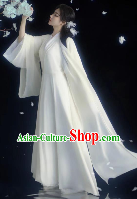 China Traditional Hanfu White Dresses Jin Dynasty Court Princess Costumes Ancient Swordswoman Clothing