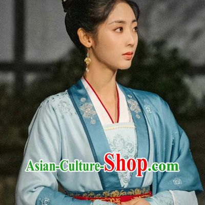 Drama Lost Track of Time Princess Lu An Ran Clothing China Ancient Noble Mistress Historical Costumes Court Woman Blue Dresses